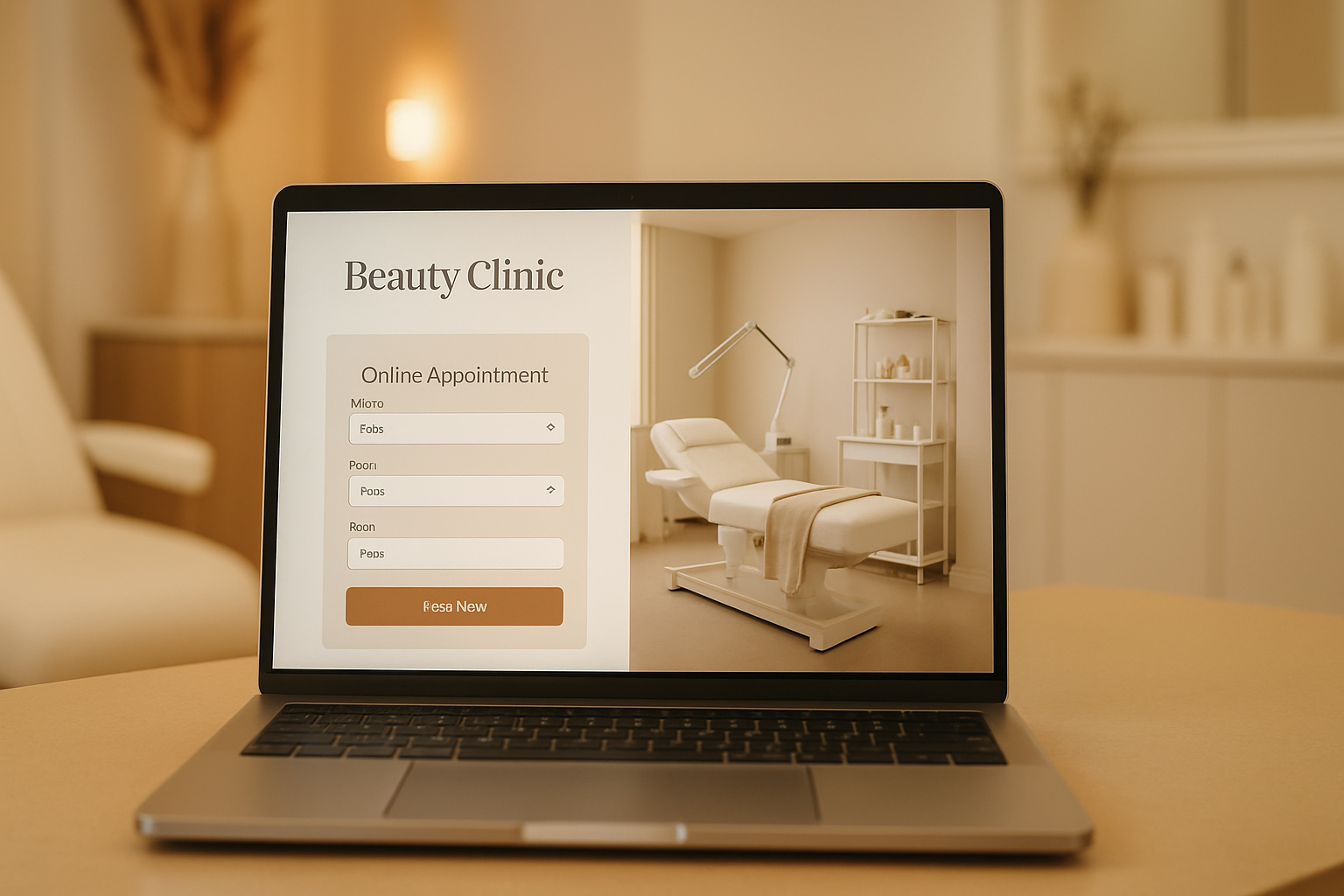 Pantalla de ordenador mostrando widget de reservas online integrado en la web de una clínica estética